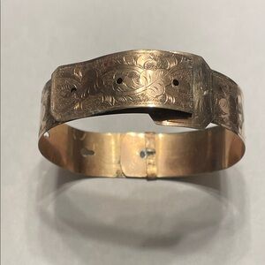 Engraved floral antique brass metal bracelet